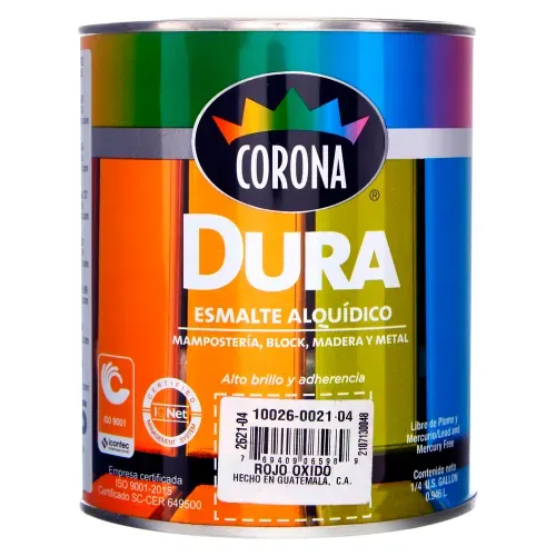 Pintura Corona Dura Esmalte Color Rojo Oxido - 1/4 Galón