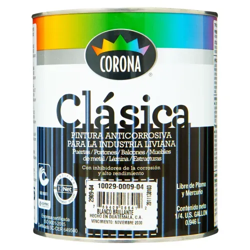 Pintura Corona Clásico Color Blanco Brillante Anticorrosivo - 946ml