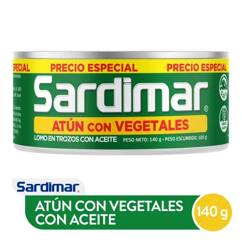 Atún Sardimar trozos en aceite de soya con vegetales bonus - 140 g