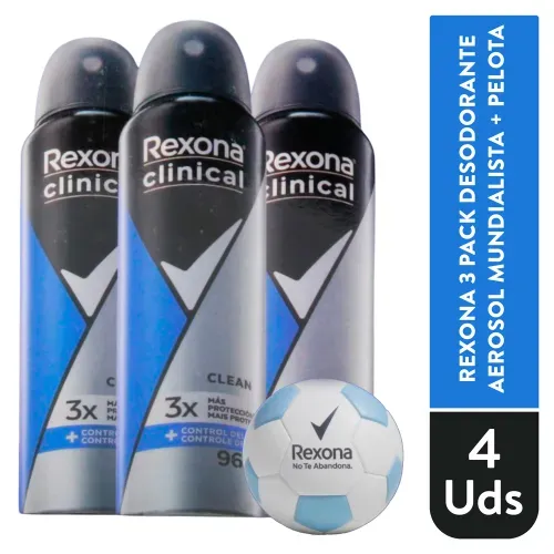 3pk Rexona m Clin Ae Clean 91g Mas Balon
