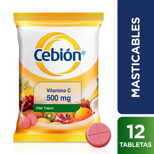 Tabletas Masticables Cebión Vitamina C Sabor Tropical - 12 Uds
