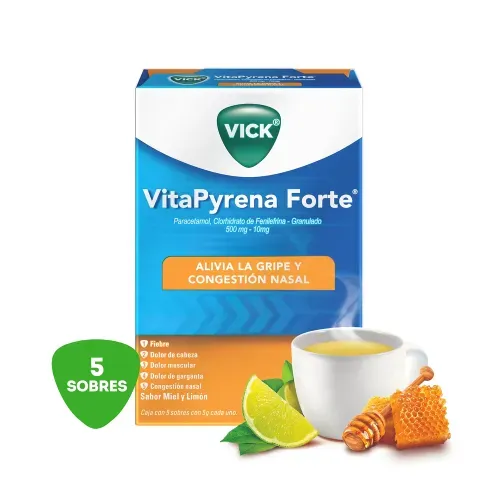 Té para la Gripa Vick Vitapyrena Forte Alivio Síntomas - 5 Sobres